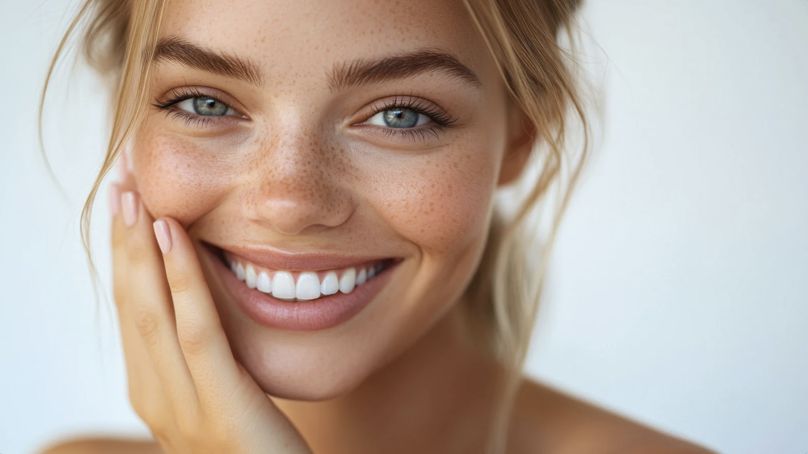 A patient smiling with bright, healthy teeth